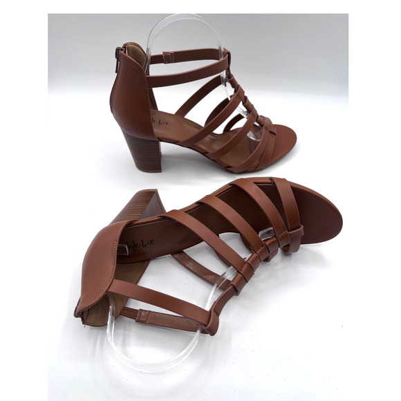 STYLE&CO 'BEAHH' STRAPPY DRESS SHOOTIES COGNAC BROWN SMOOTH WOMENS 9.5M NEW - Picture 8 of 11